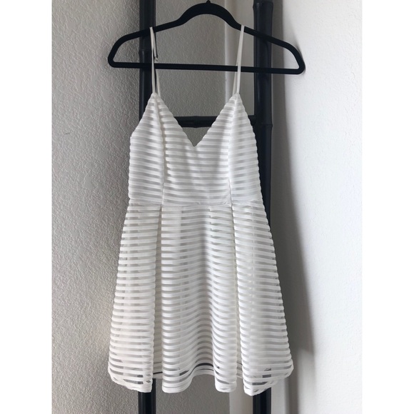 Boutique white striped sheer overlay mini dress - Picture 2 of 5